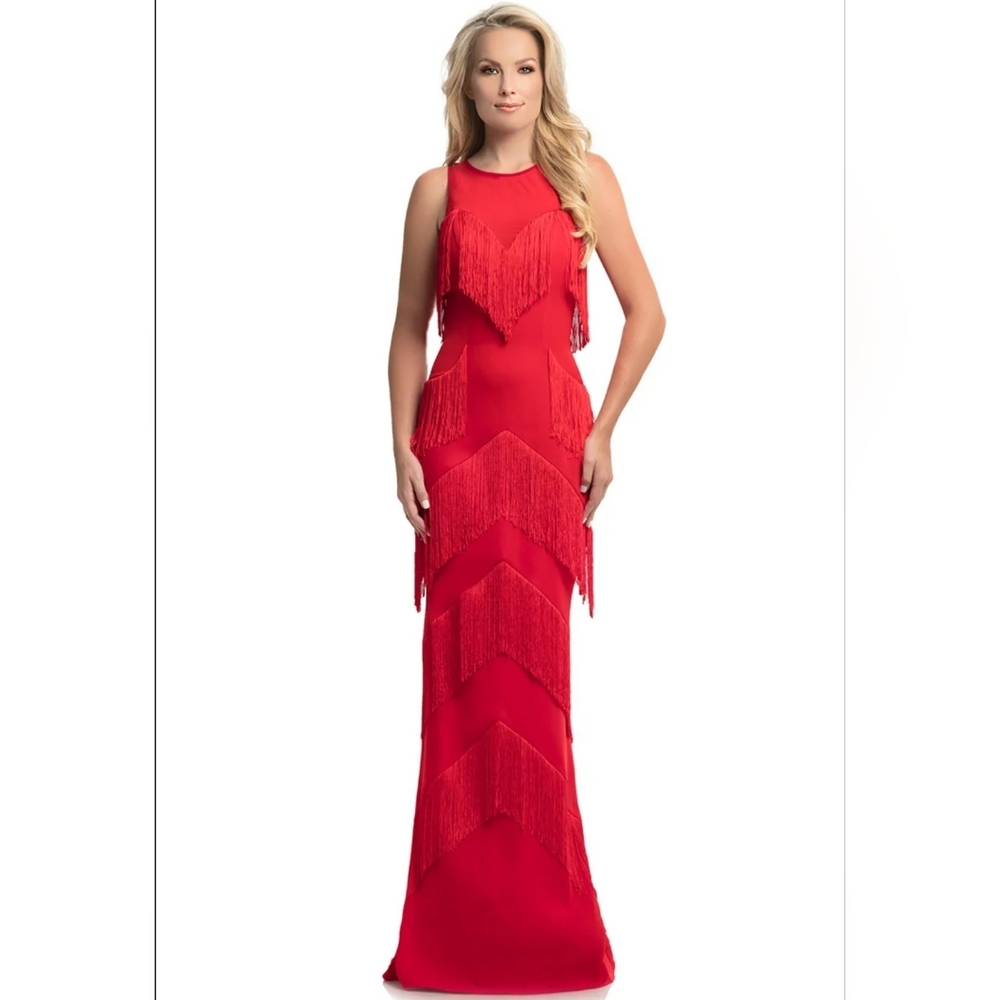 JOHNATHAN KAYNE red fringe pageant prom dress 2 4
